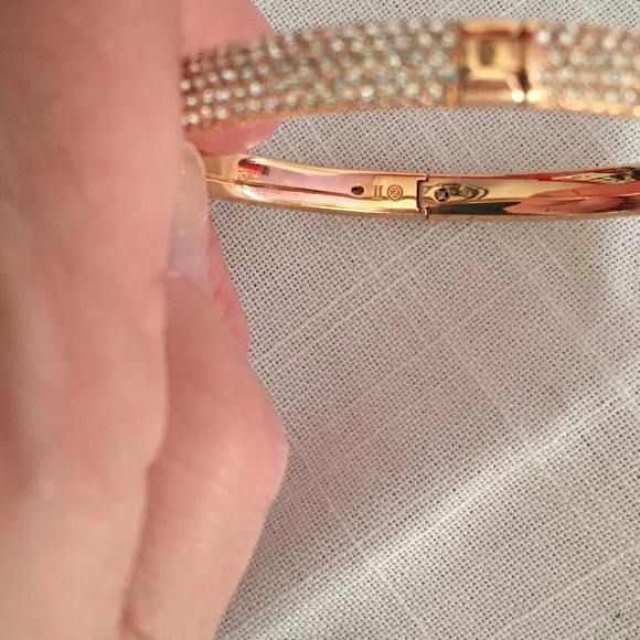 Nadri Rose Gold Crystal Pave Hinge Bangle Bracelet - Picture 4 of 6